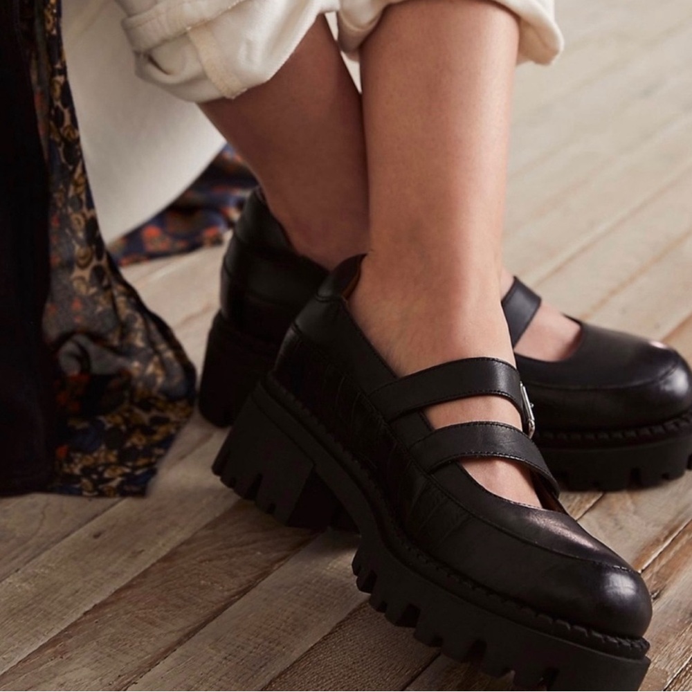 Free People Black Chunky Platform Mary Jane Loafers